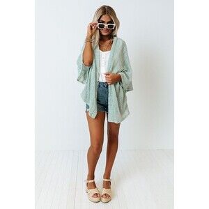 Eden In Love Coral Reef Cruise Woven Crochet Knit Sea Glass Cardigan One Size